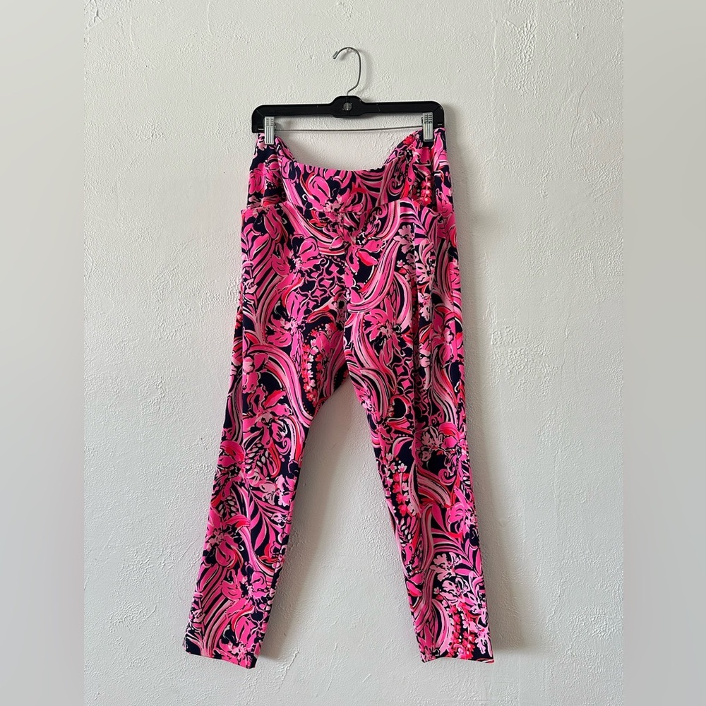 Lilly Pulitzer Luxletic Corso Pants‎ UPF 50+ Low Tide Navy Pink Size 14